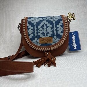 Wrangler Brown Blue Geometric Western Small Crossbody Bag 💙
